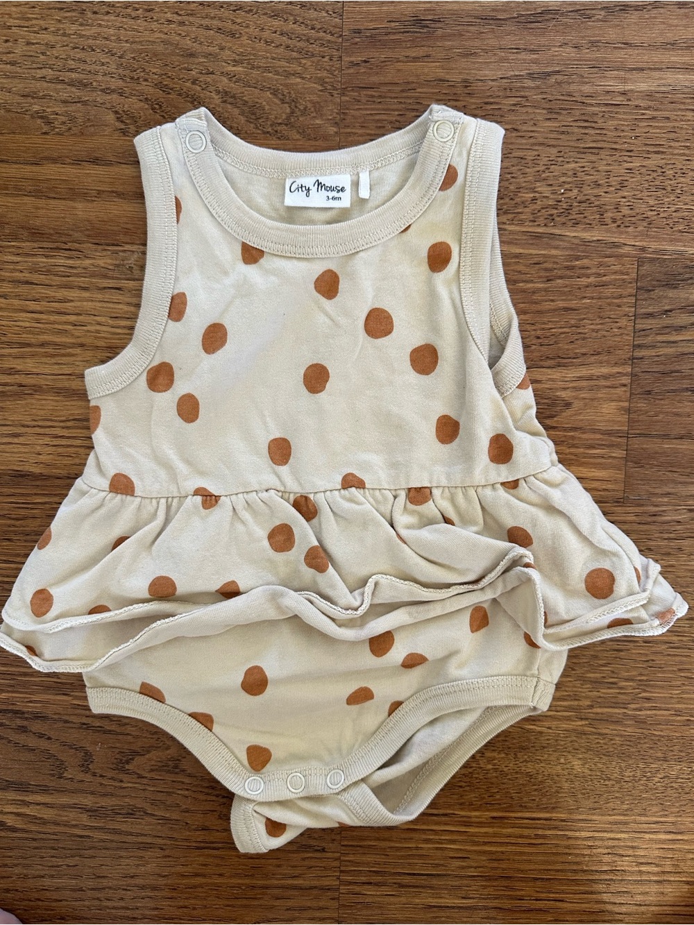 Cream & Brown Polka Dot Ruffle One-Piece for Kids